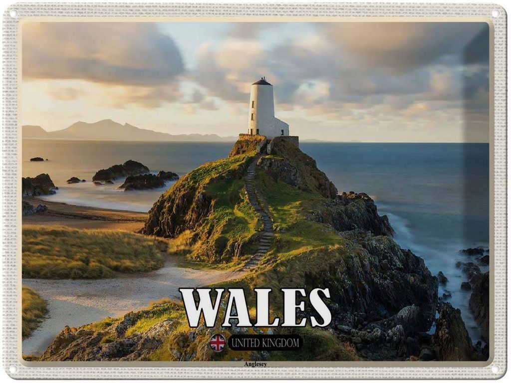 vianmo Blechschild 30x40 cm Wales United Kingdom Anglesey Insel Meer Bildmotiv Reisemotiv Abenteuer Reisen