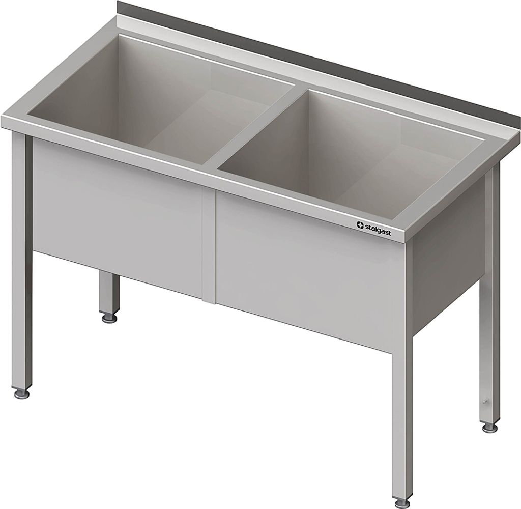 Topfspüle mit zwei Becken, 1200x700x850 mm, 400 mm Beckenhöhe, mit Aufkantung, verschweißt