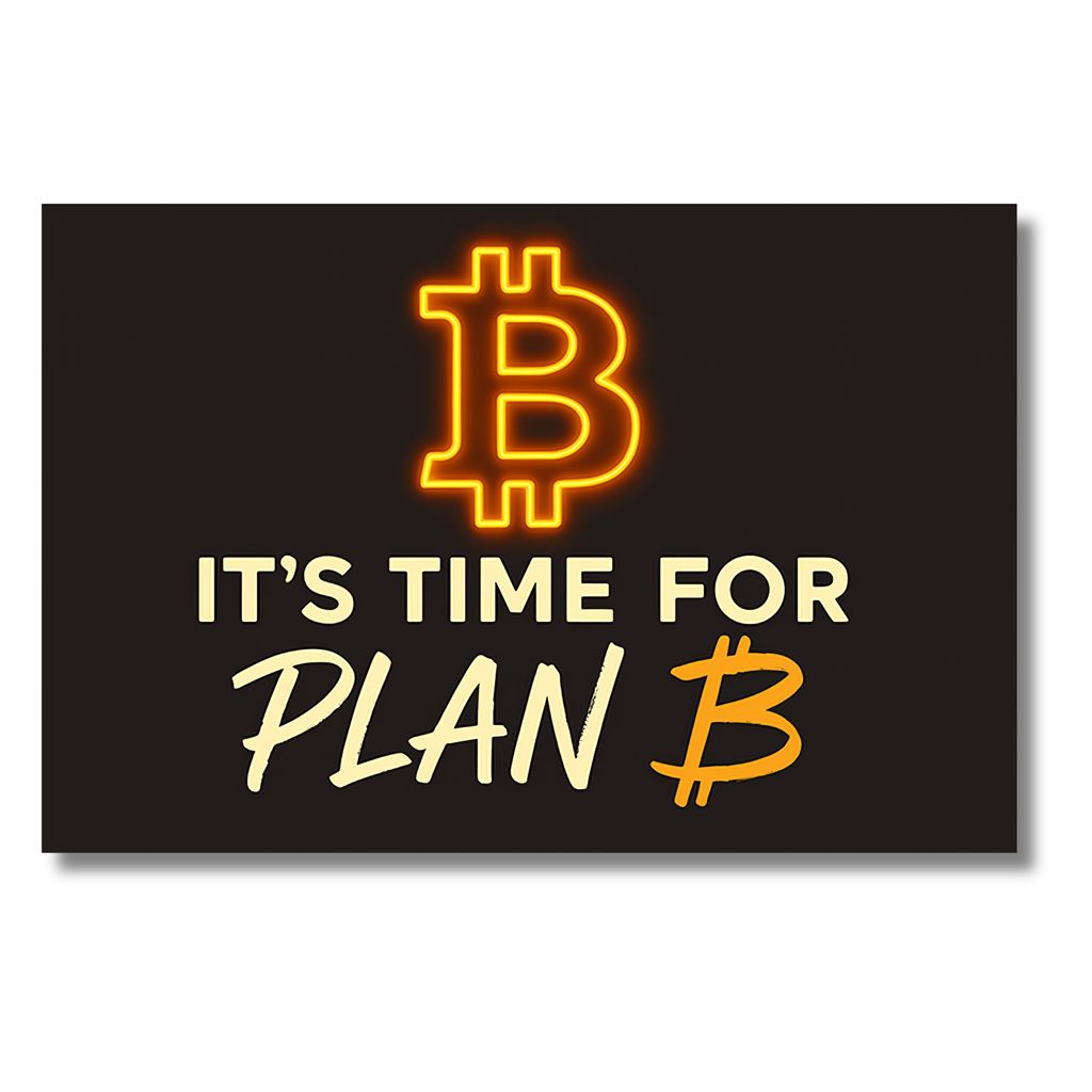 Bitcoin Dekoschild Premium „IT’S TIME FOR PLAN B“ – Alu-Verbundplatte 30x20 cm – Krypto Metall Tisch- & Wanddeko – Classic (ohne Lochbo...