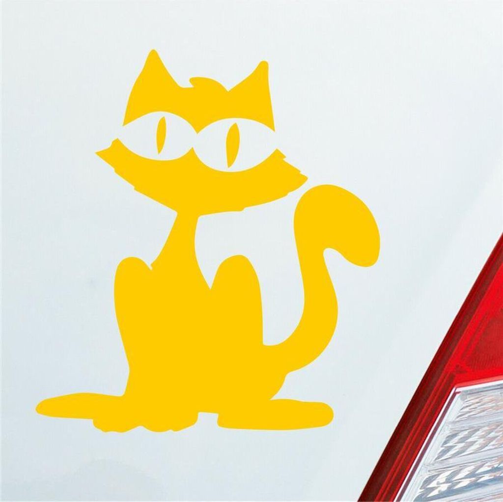 Auto Aufkleber Katze Cat Animal Tier Fisch Tierschutz 10x9 cm Gelb Sticker Heckscheibenaufkleber