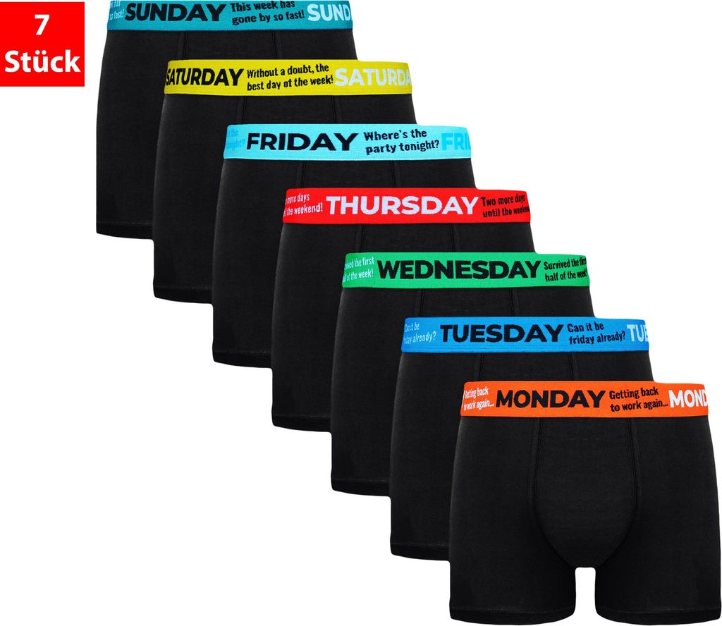 TEXEMP Herren Boxershorts 7er Pack Wochentage Short Boxer Unterwäsche Unterhose Baumwolle Retro | B190 - XL - 7 Stück