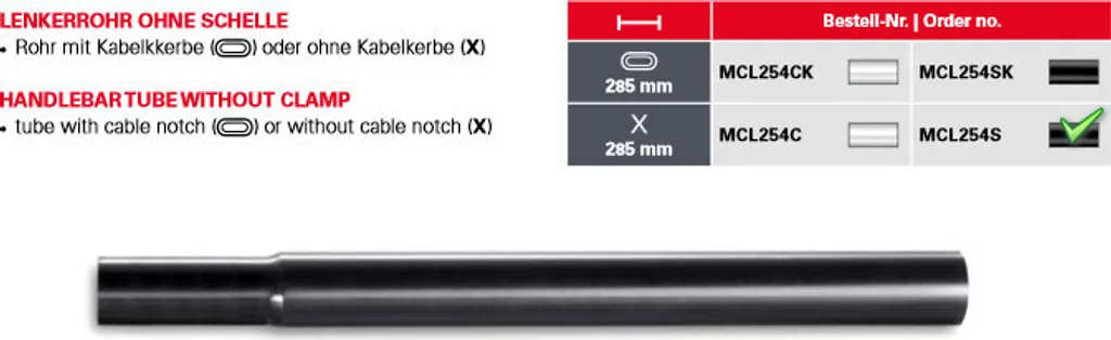 Tube de direction anodisé sans encoche pour montage SCS et trottinette