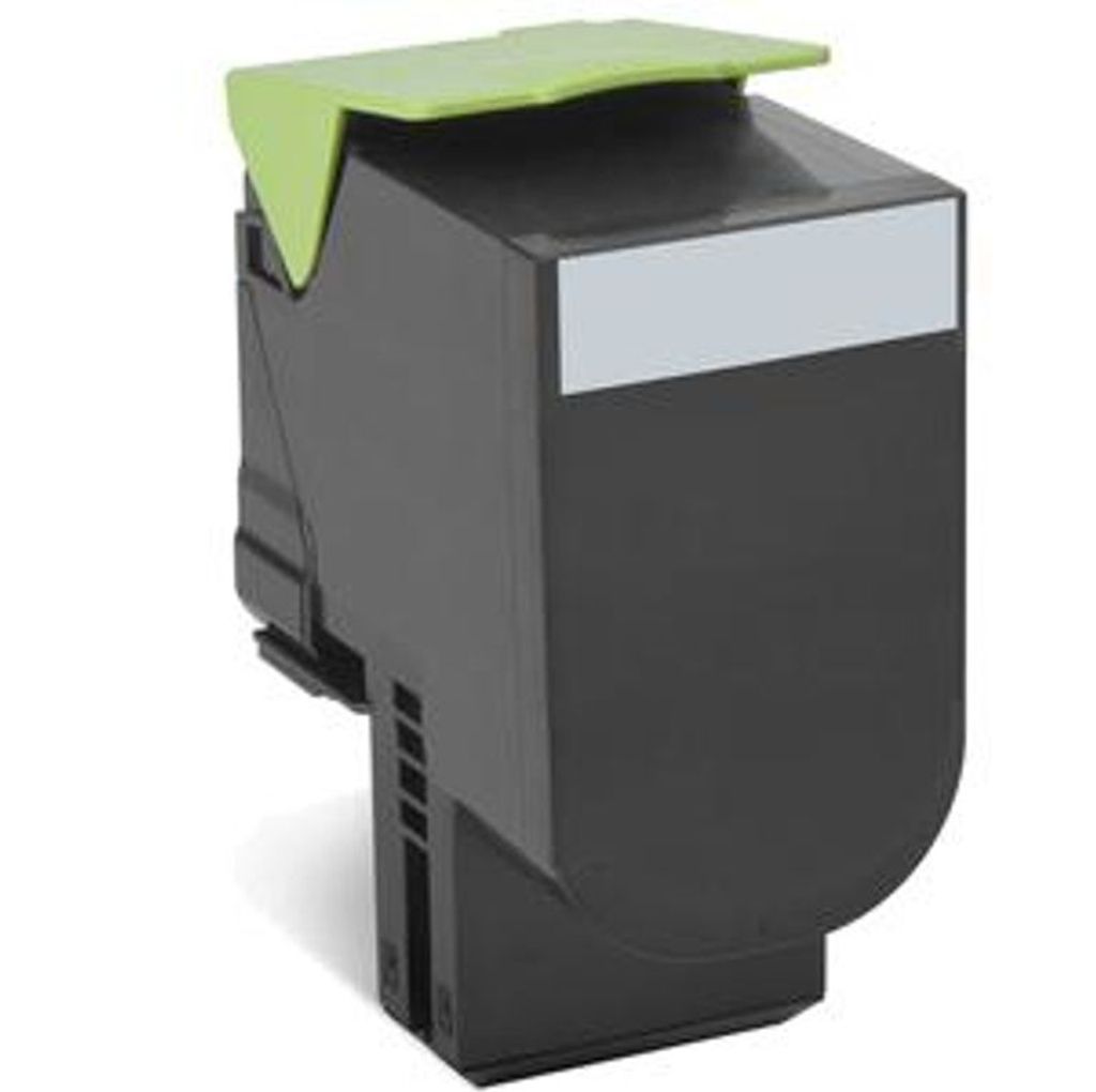 A black toner cartridge with a green top, shown against a white background.