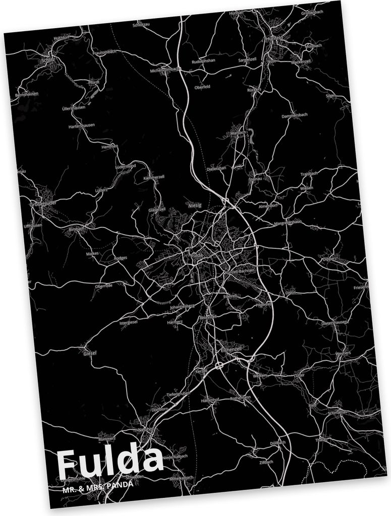 Mr. & Mrs. Panda Postkarte Fulda - Geschenk, Ansichtskarten, bildkarte, Stadt Dorf Karte Landkarte Map Stadtplan, Grußkarte, Postkarten, Ansichtsk...