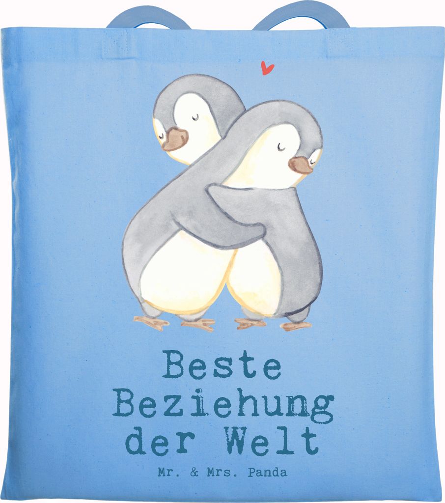 Mr. & Mrs. Panda Tote Bag Pinguin Beste Beziehung der Welt - Sky Blue - Geschenk, Verlieb, Laptoptasche, Liebe, Zusammen sein, Shopping Tasche, fes...