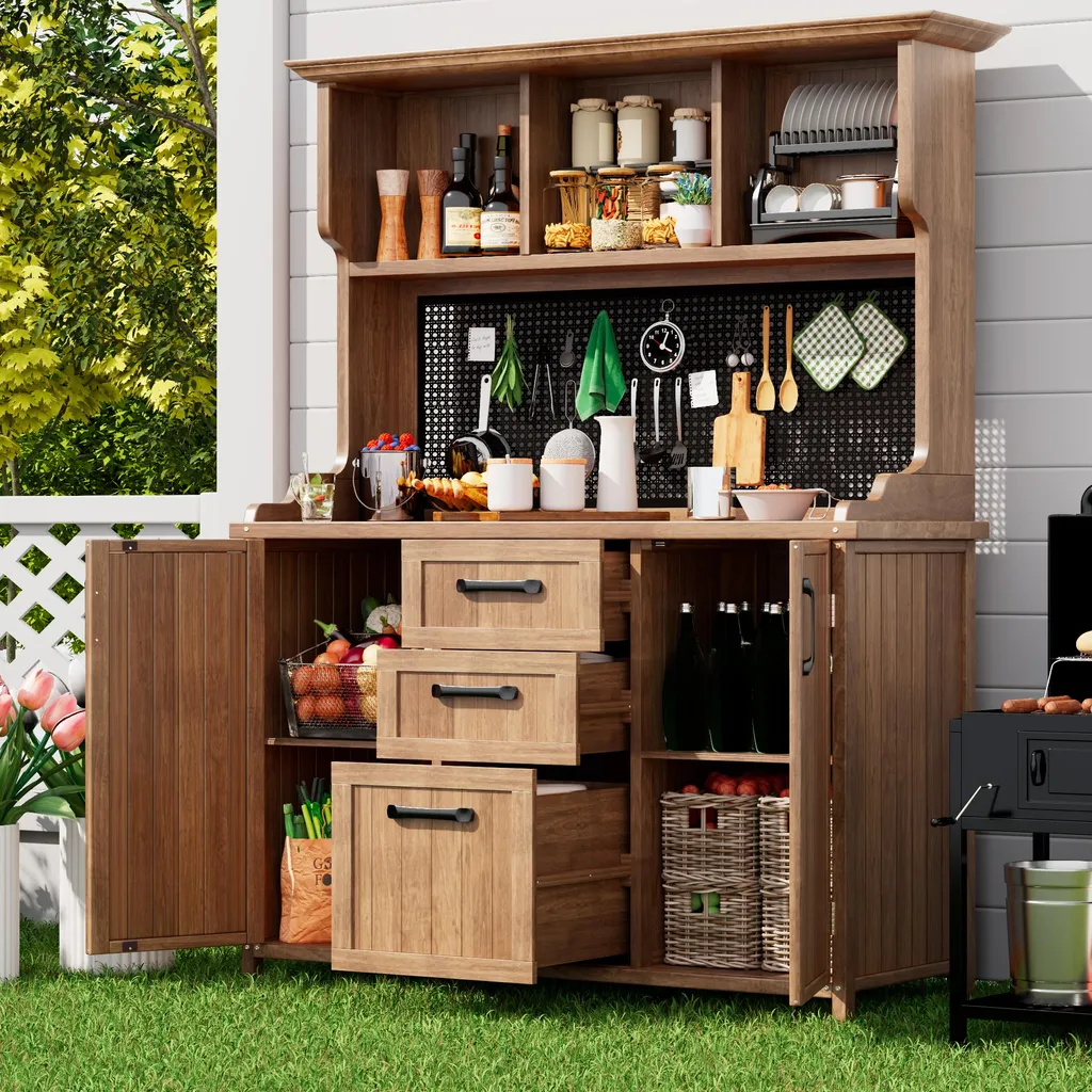 Armoire de jardin Merax en bois de sapin avec 3 tiroirs et étagères