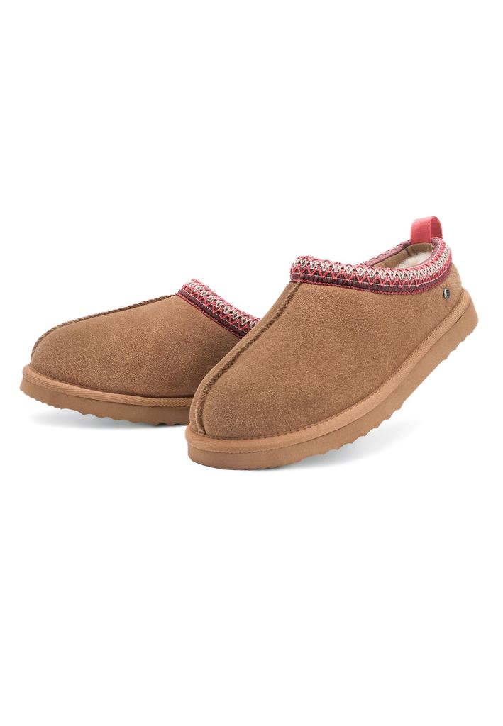 Damen Hausschuhe mit Wolle & Lammfell Weiche Veloursleder-Pantoffeln Rutschfeste Sohle Braun Größe 38