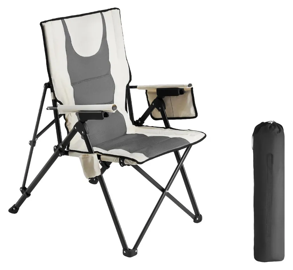 Transat de camping pliable pour vacances et jardin beige-gris nomade