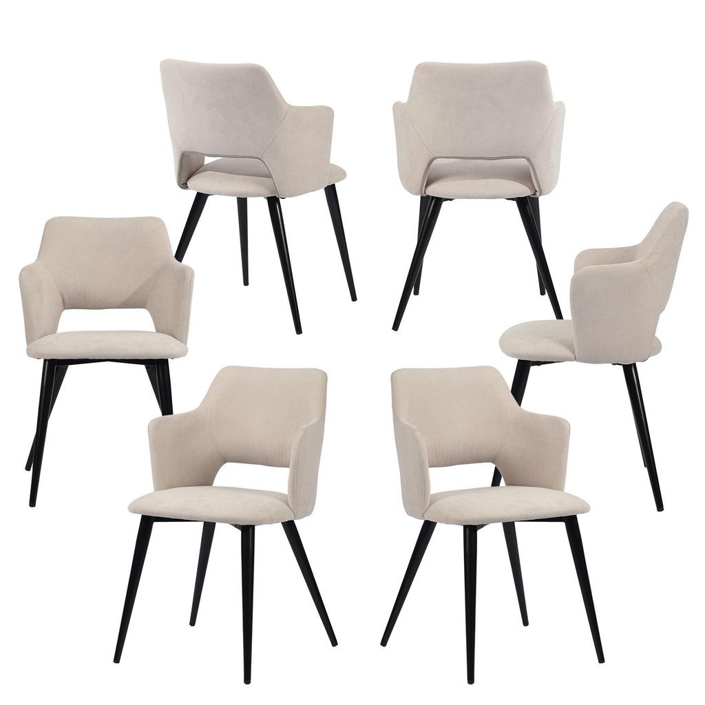 Meubles Cosy 6er-Set skandinavische Esszimmer-Sessel aus beigem Stoff - AKANJI