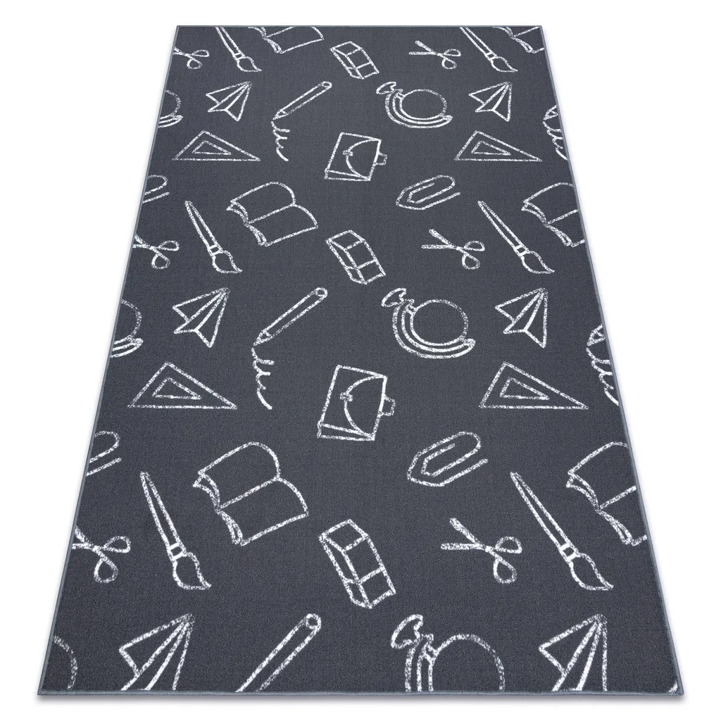 Grand tapis scolaire gris SCHOOL 100x250 cm antidérapant et doux