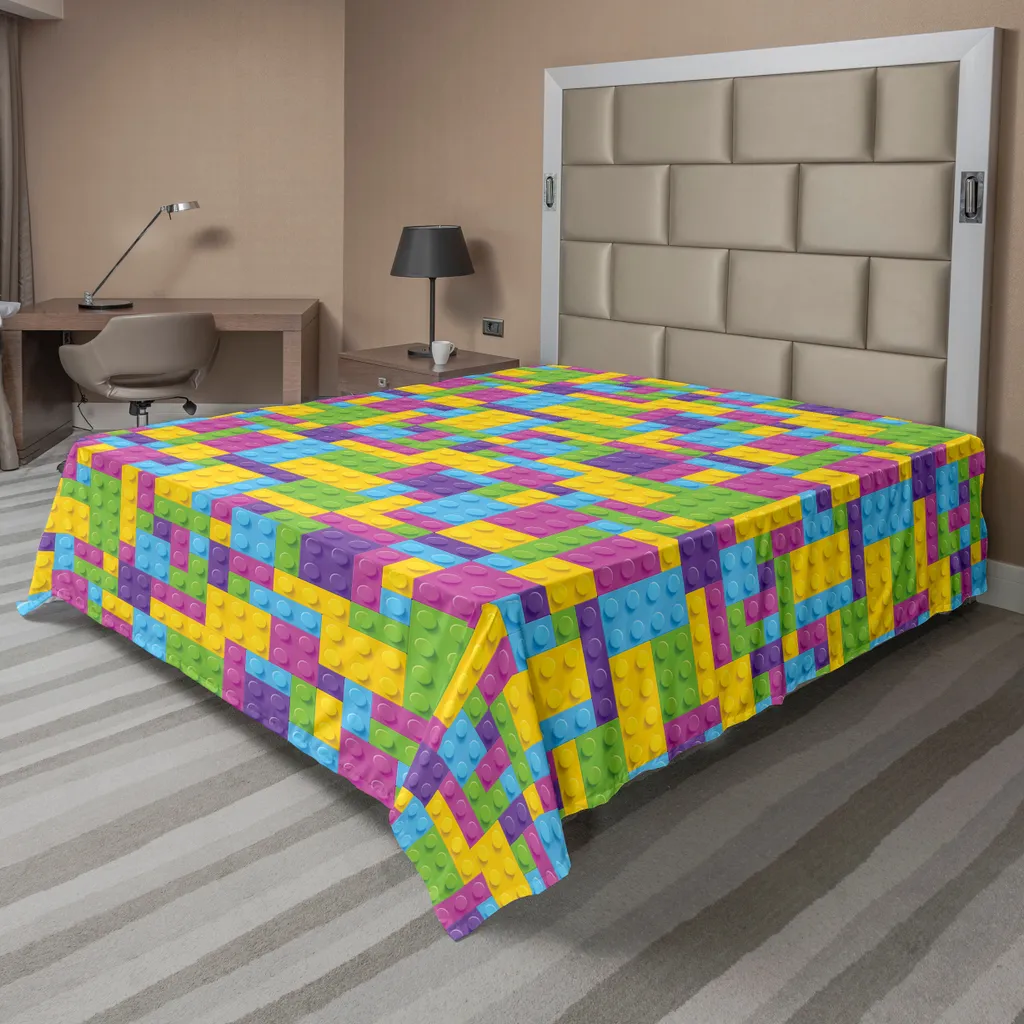 Drap pour chambre d'enfant décoratif, thème construction cubes, 260 cm