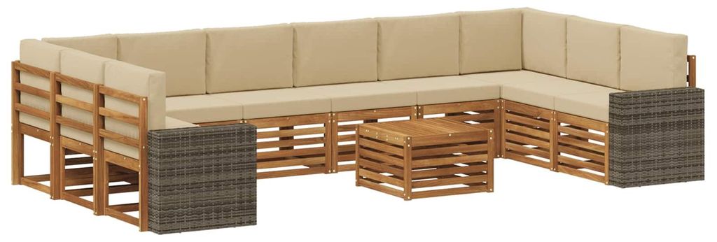 vidaXL Outdoor-Sofagarnitur 11 pcs Natur und Beige Polyester