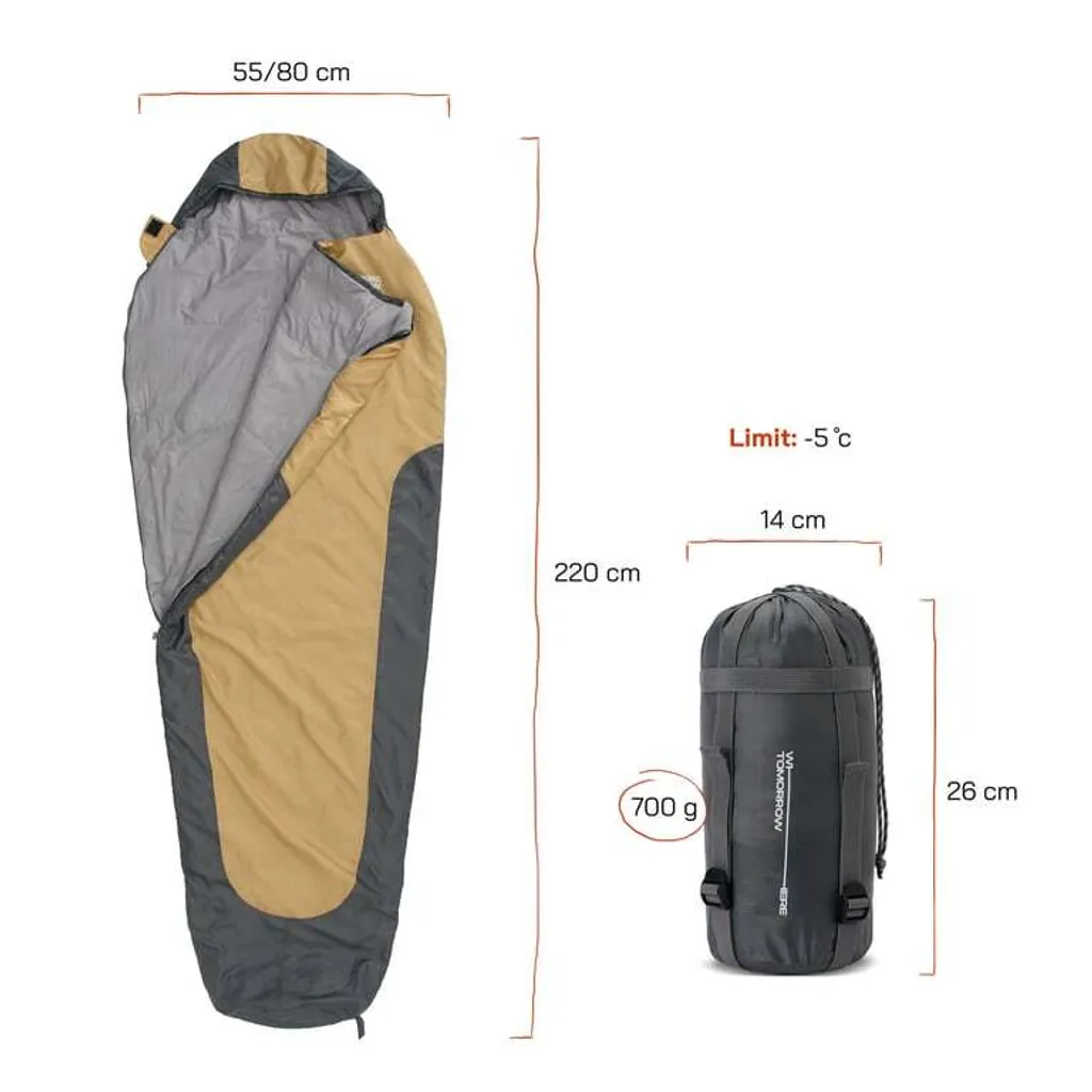 Sac de couchage isolant 220x80cm Where Tomorrow avec capuche ajustable pro