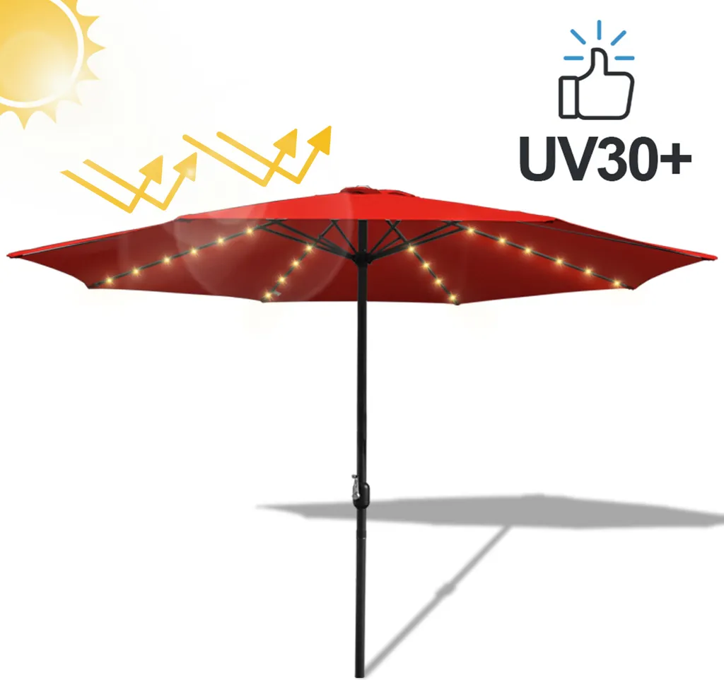 Hengda Ombrellone LED 350cm Rosso: Ombrellone da Mercato con Manovella