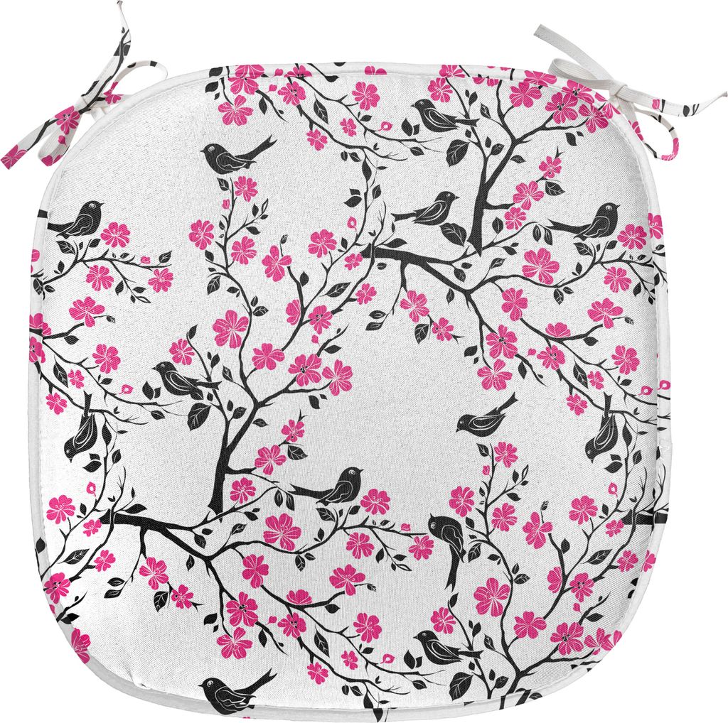 ABAKUHAUS Kirschblüte Polster für Esszimmerstühle, Sakura-Baum-Vogel, Dekoratives wasserfestes Kissen mit Riemen für Küchensitze, 40 cm x 40 c...