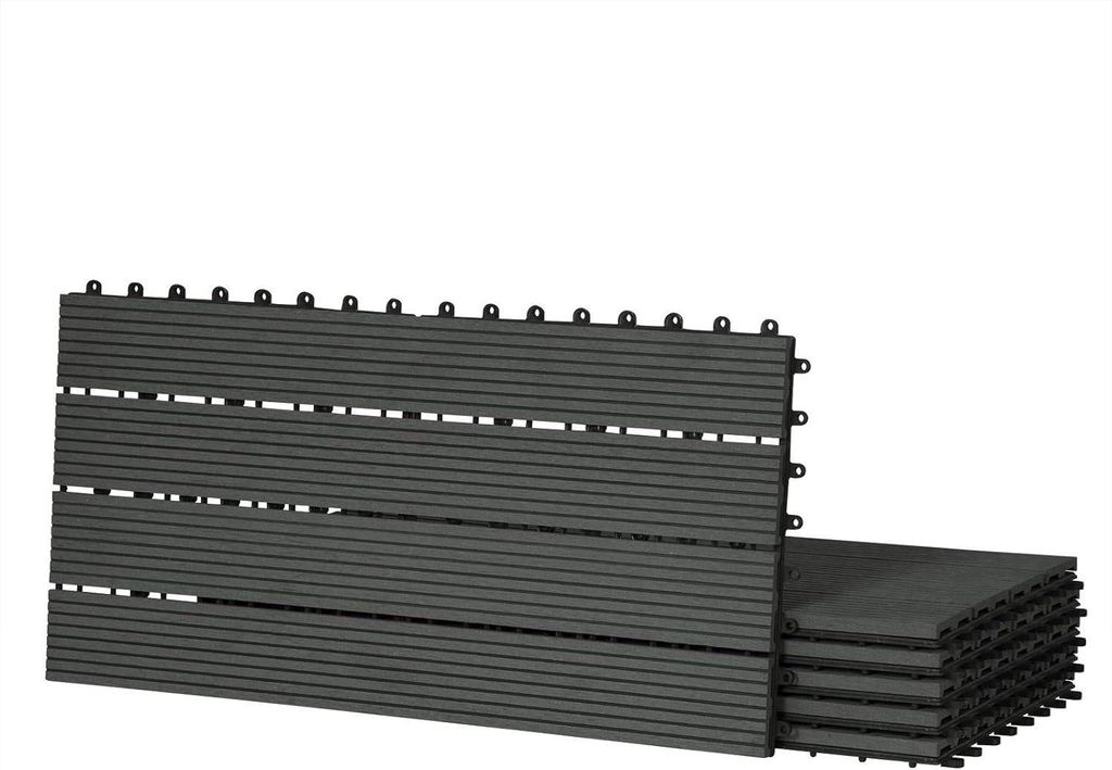 WPC Fliesen, Terrassenfliesen Klicksystem, Balkonfliesen 30x60 cm, für außen : Anthrazit 12 Farbe: Anthrazit Stückzahl: 12