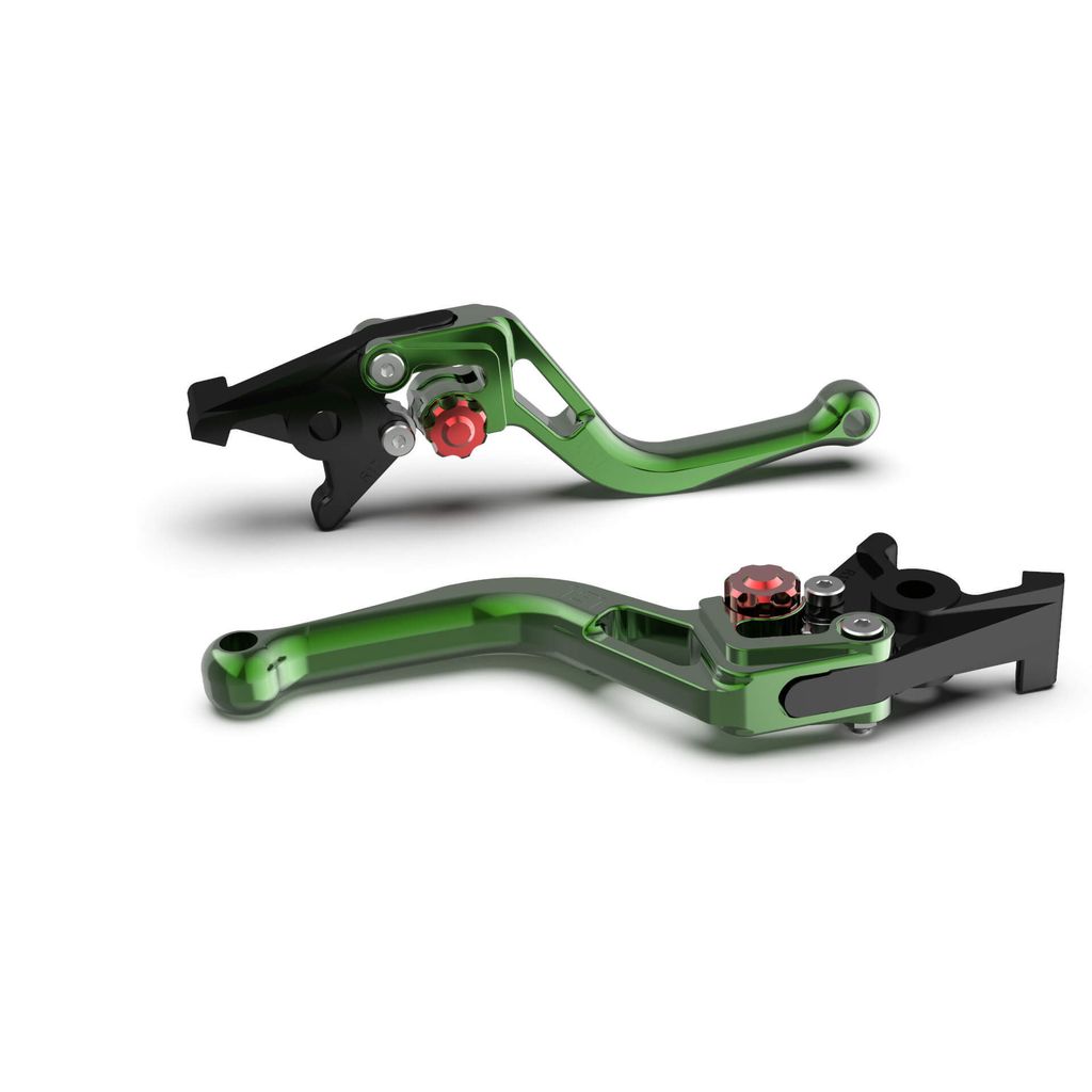 Kupplungshebel LSL BOW L48R mit ABE kurz für KTM Duke RC 125 - 390 ccm Bj. 2011 - 2019, Farbe Hebel:grün, Farbe Versteller:rot