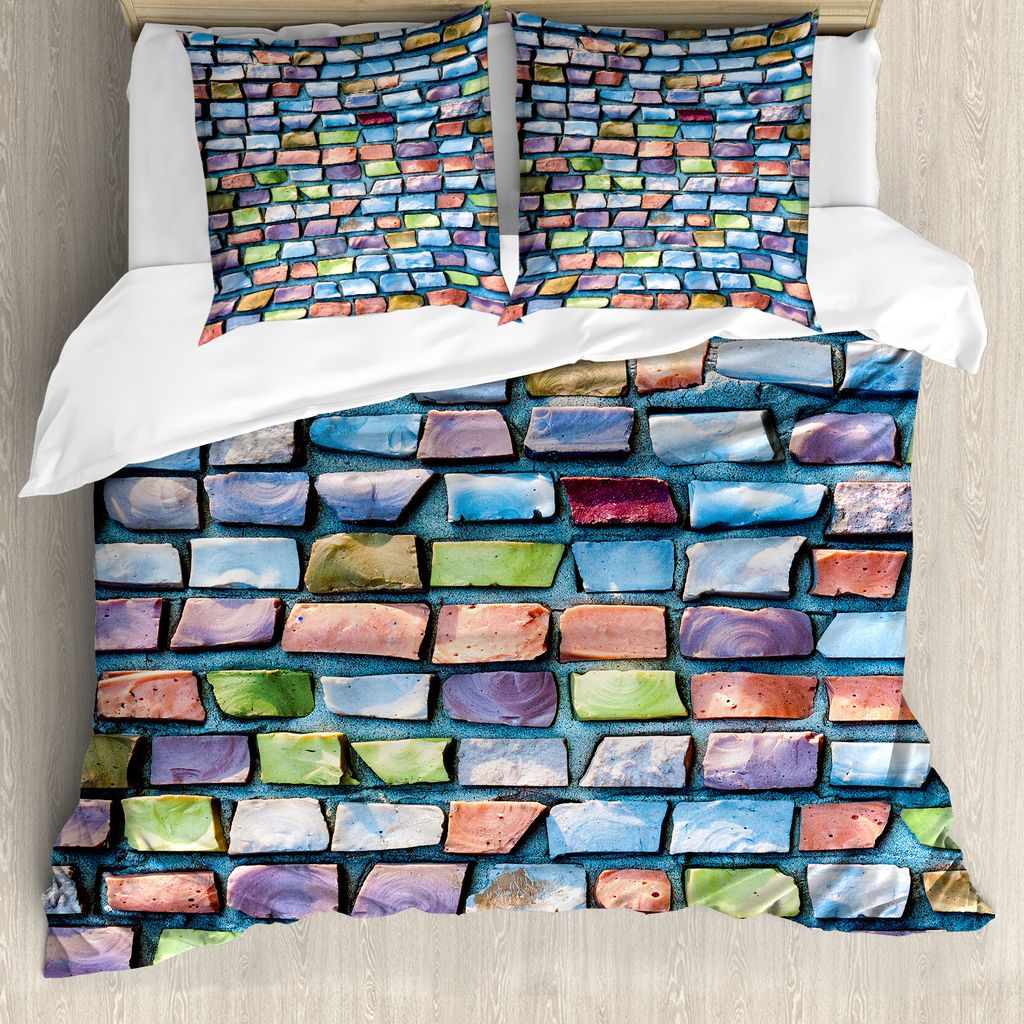 ABAKUHAUS Geometrisch Bettbezug, Farbige Wände Mosaik, Milbensicher Allergiker geeignet mit Kissenbezügen, 155 cm x 220 cm - 80 x 80 cm, Mehrfarbig
