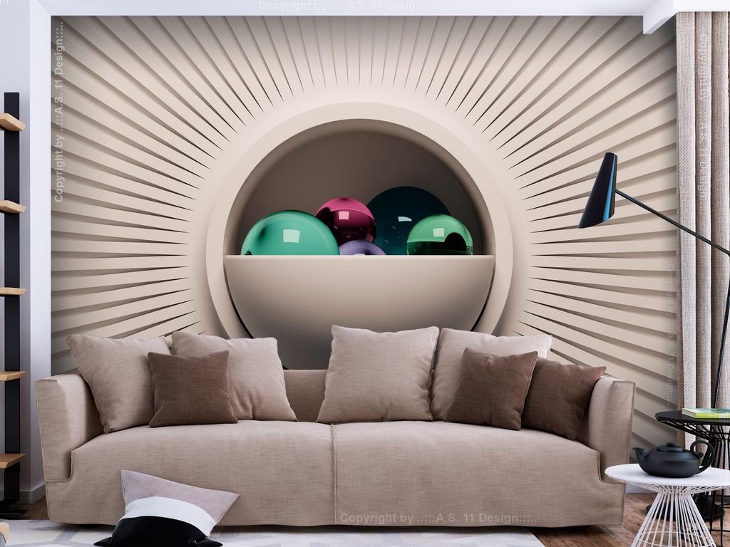 Vlies Fototapete 3D Effekt 300x210 cm Tapeten Wandtapete XXL Abstrakt Kugel beige n-A-1164-a-a
