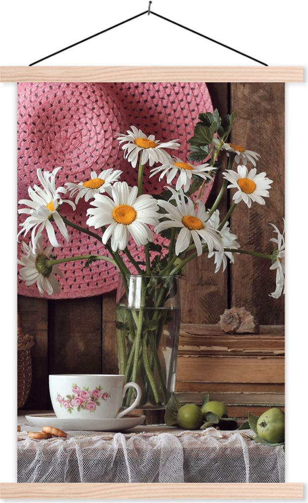MuchoWow Textilposter Tisch - Tee - Stilleben 60x90 cm mit holzfarbenen Rahmen - Textil