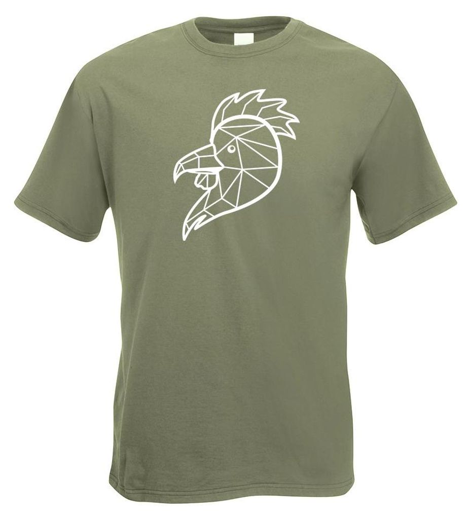Kiwistar - T-Shirt - Olive - Polygon Hahn Gockel Tier Art Herren Funshirt Bedruckt Design Sprüche Spruch Motive - mit Motiv Bedruckt - Funshirt De...