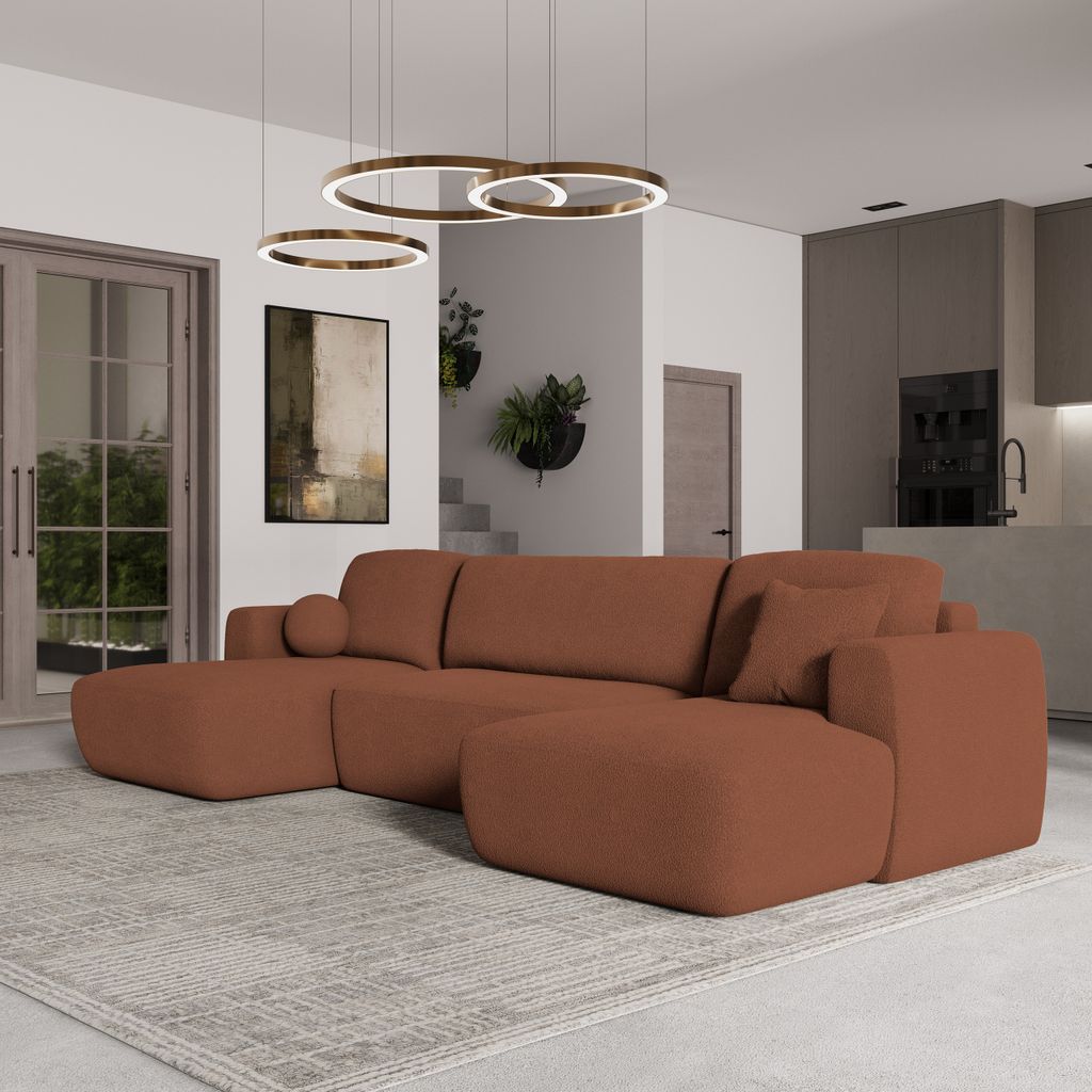Masseno Ecksofa SENTUM N mit Schlaffunktion U-Form, Sofa mit Bettkasten, Wohnzimmersofa, Couch, Soffa, Bettsofa, Couchgarnitur- Orange, NOW OR NEVE...