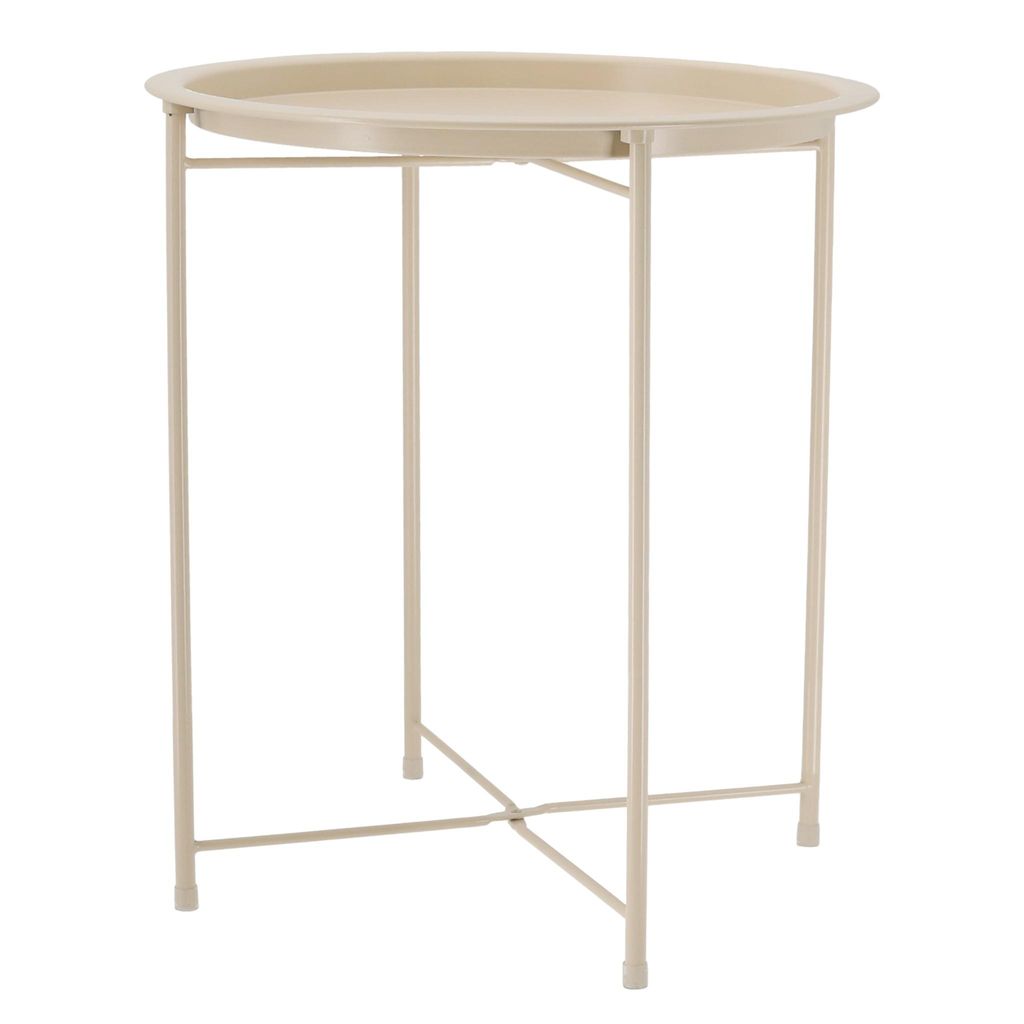 Beistelltisch Metalltisch beige rund 37x42 cm mit Tablett Tisch Ablagefläche Couchtisch