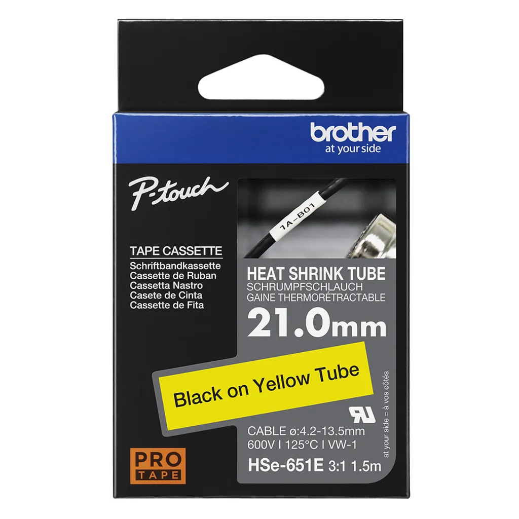 Brother HSE-651E Tubetto Termoretraibile 21mm Nero/Giallo Originale