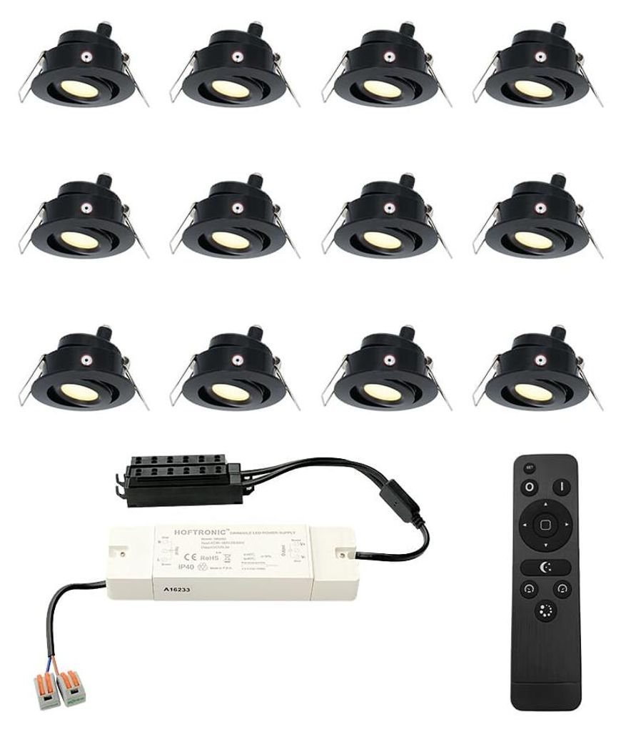 hoftronic LED Einbaustrahler 12V 3W 200lm 2700K IP44 Schwarz Schwenkbar