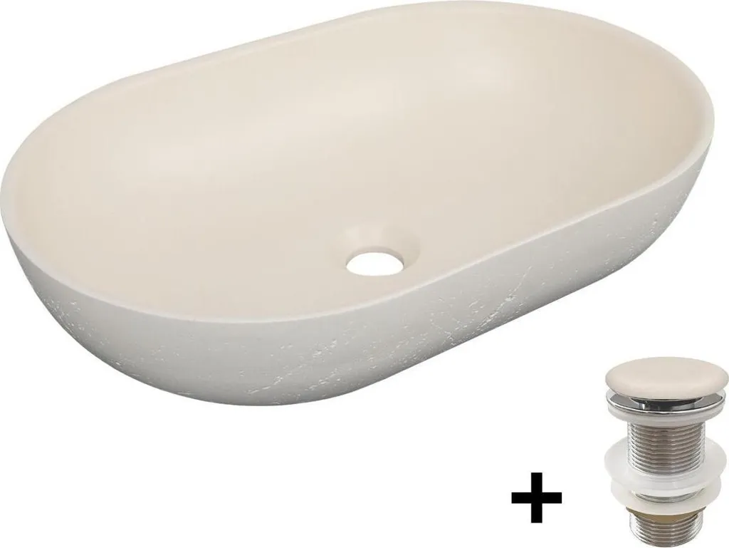 Lave-mains rectangulaire en béton travertin FLORE 53cm pour salle de bain
