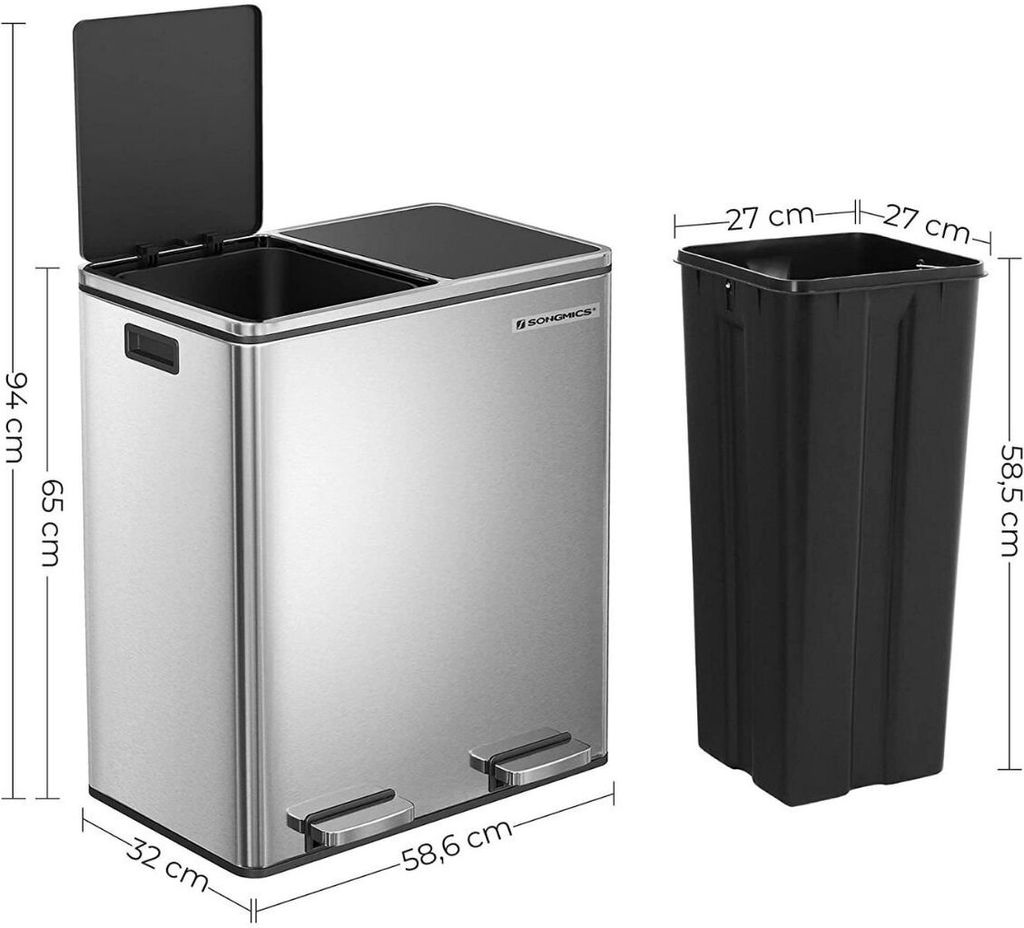 SONGMICS Mülltrenner 2 x 30,0 l silber Produktbild 19