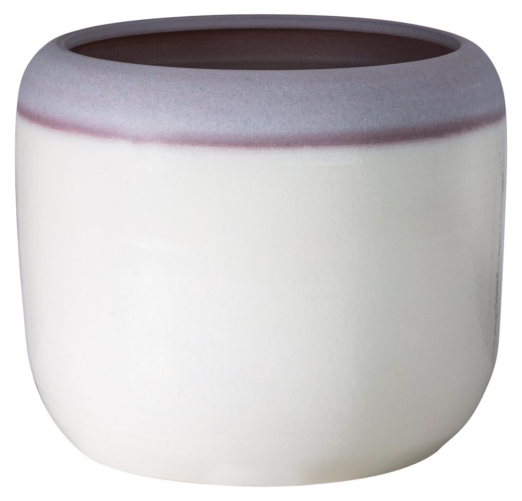 Dehner Übertopf Florence, handgefertigter Blumentopf, 17 x 13 x 17 cm (B/H/T), glasierte Keramik, weiß / lavendel