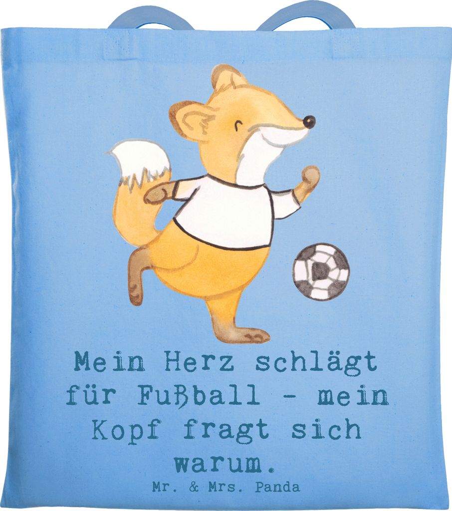 Mr. & Mrs. Panda Tote Bag Fußball Liebe - Sky Blue - Geschenk, Schultasche, Leidenschaft, Teamsport, Sportler, Herz, Laptoptasche, umhängebeutel,...