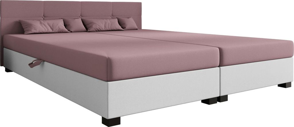 AURA SOFA Boxspringbett DYLAN DOUBLE 140x195 Komplett-Set mit Bonell Matratze, Polsterbett mit Bettkästen - Rosa/Weiß, SAWANA 61/WEIß