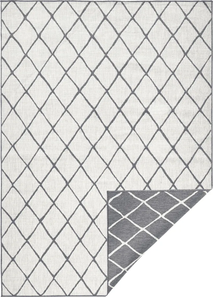 Tapis de passage réversible 80x150 cm pour terrasse et salon gris crème