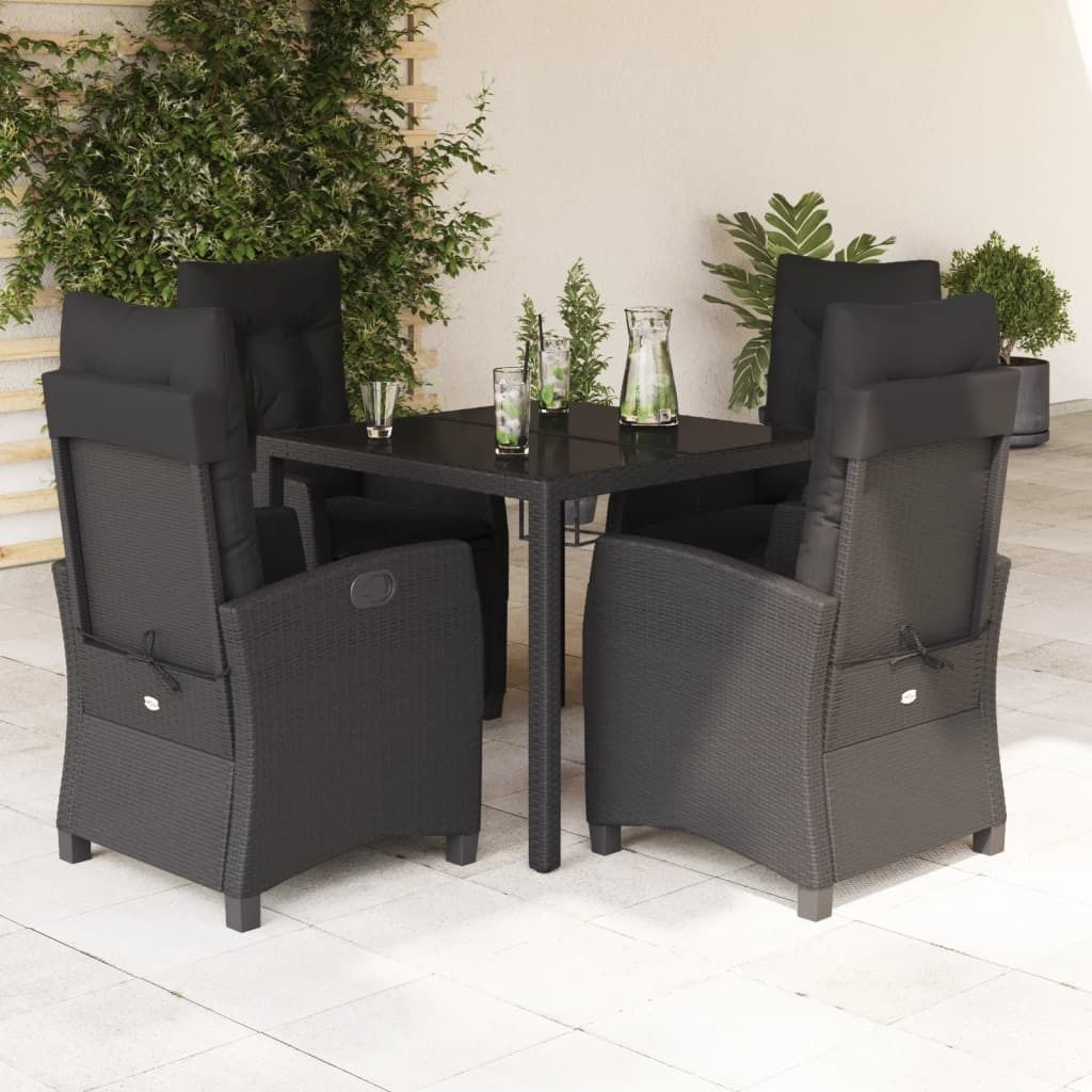 Maison Exclusive - 5-tlg. Garten-Essgruppe mit Kissen Schwarz Poly Rattan