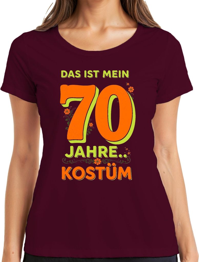 70 Jahre Kostüm 70er Karneval Fasching Köln Party Jeck Narren Damen T-Shirt, Burgundy, L