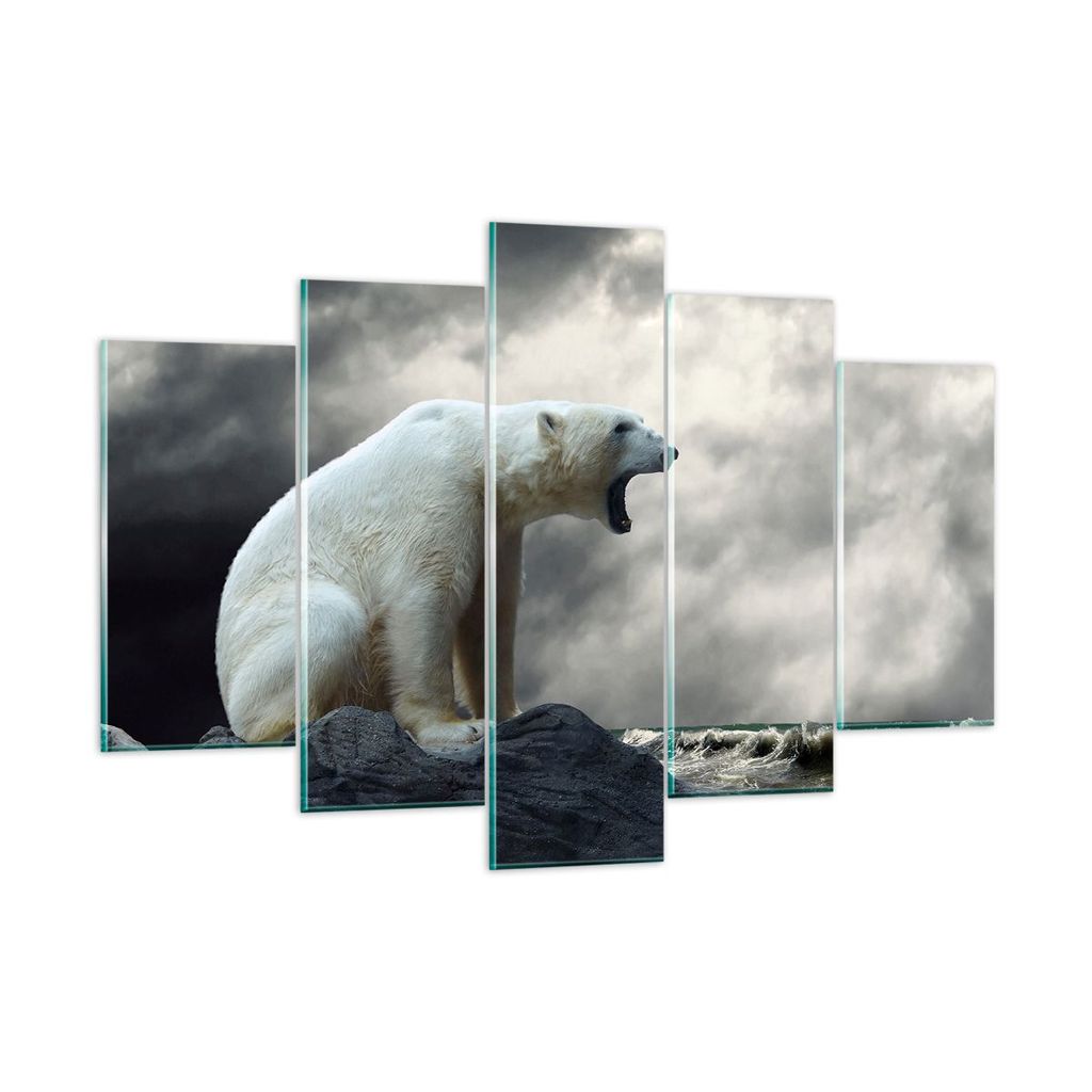 Bilder auf glas - Bär Tiere Wasser Eis - 150x100cm - Glasbilder - Wandbilder - Kunstdruck - zum Aufhängen bereit - Wanddekoration aus Glas - Glas...