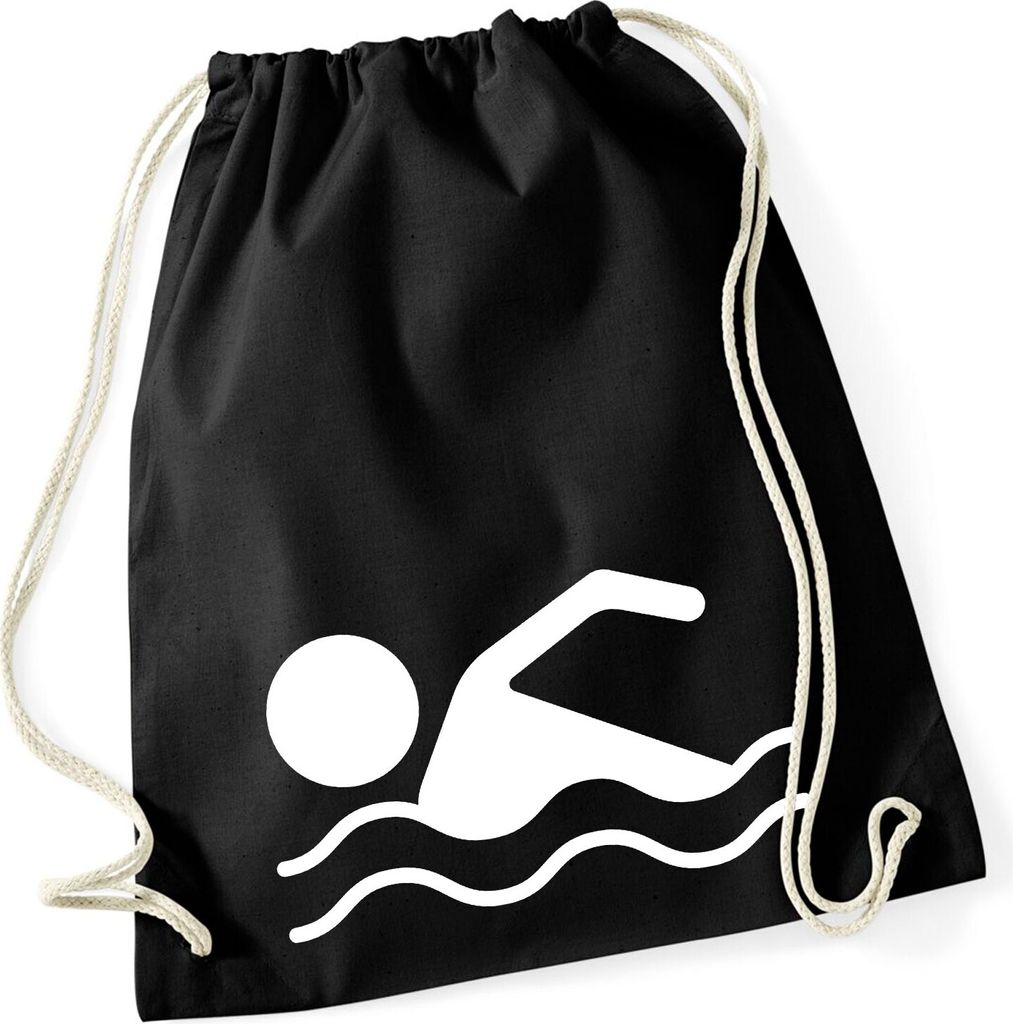 Huuraa Turnbeutel Schwimmen Silhouette 12 Liter Black Baumwolle Rucksack Geschenkidee