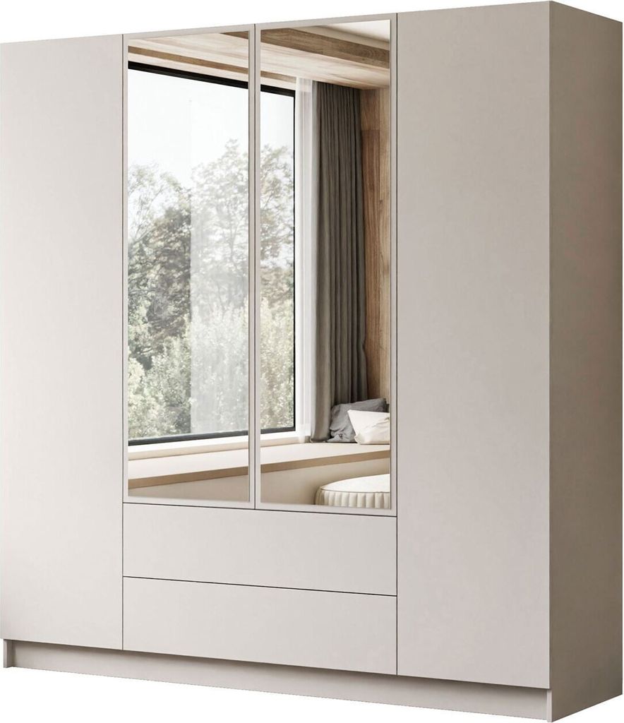 Kleiderschrank AUREL 4D2SZ KASCHMIR mit Spiegel Produktbild 