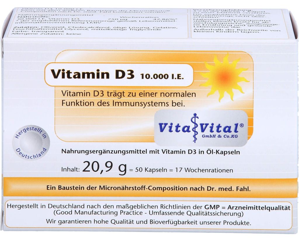 Vita Vital Vitamin D3 10,000 i.E. Kapseln, 50 St. Kapseln