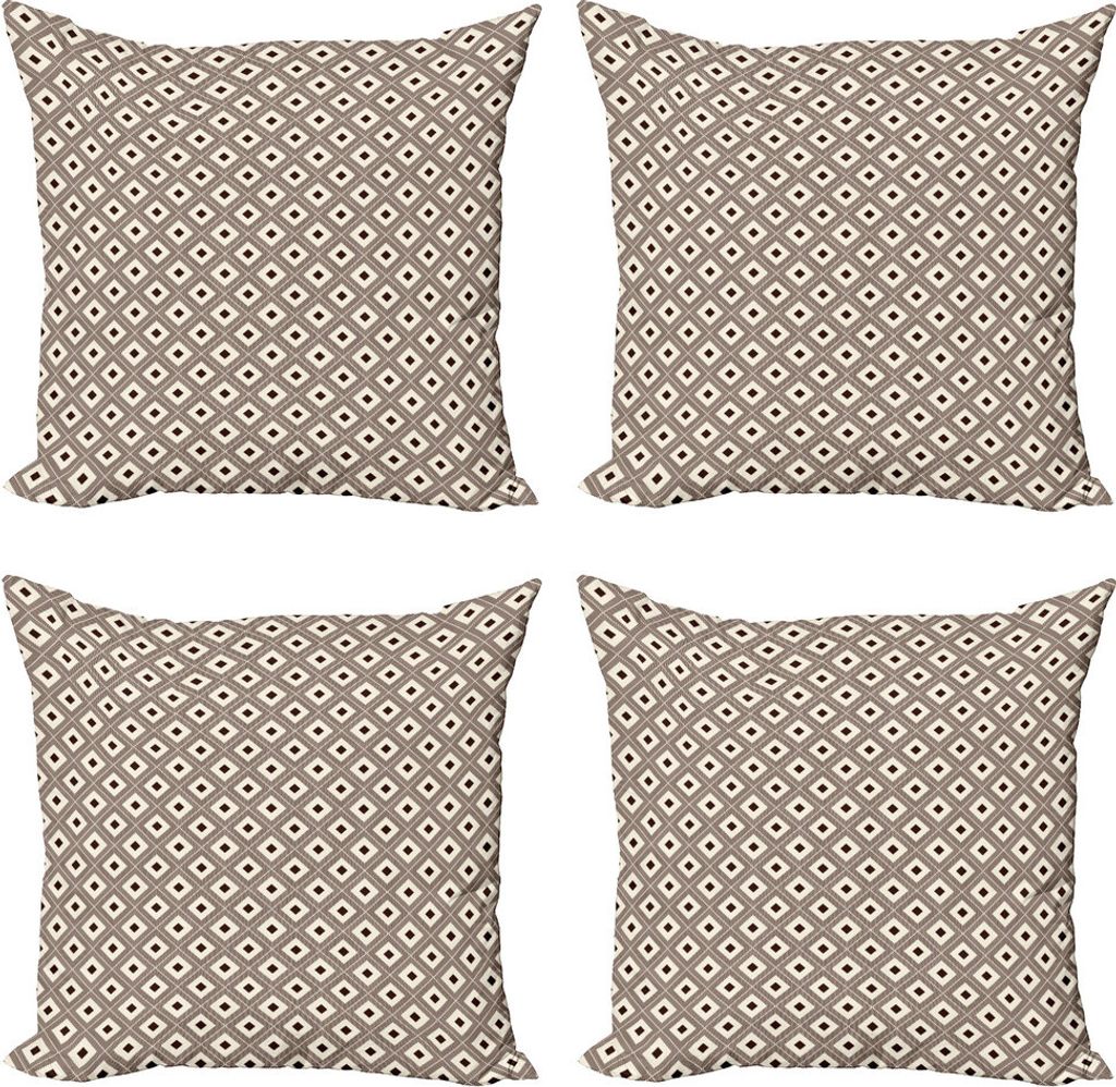 ABAKUHAUS Bohemian-Streifen Kissenbezug Set (4 Stück), Rhombus und Strips Ikat, Moderner Doppelseitiger Digitaldruck, 50 cm x 50 cm, Seal Brown Ivory
