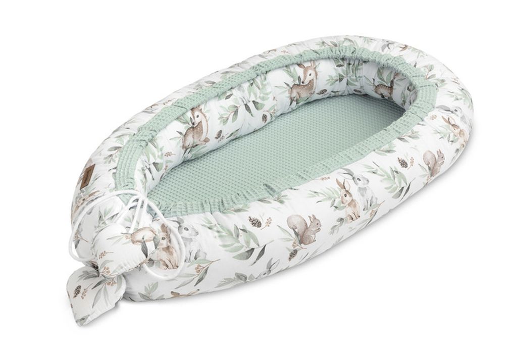 SENSILLO Baby Nestchen Kokon Waffel Reisebett für Babys 80x45 Hirsch-Minze