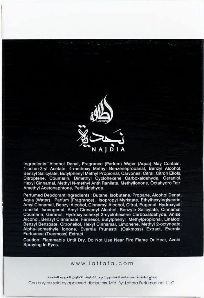 The back of a perfume box with ingredients and branding.