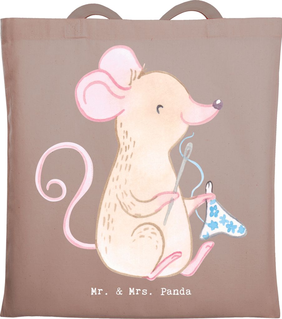 Mr. & Mrs. Panda Tote Bag Maus Nähen - Braun Pastell - Geschenk, Nähkurs, Jutebeutel, Tasche, Uni, DIY, Kreatives Hobby, Nähmaschine, Schultasch...