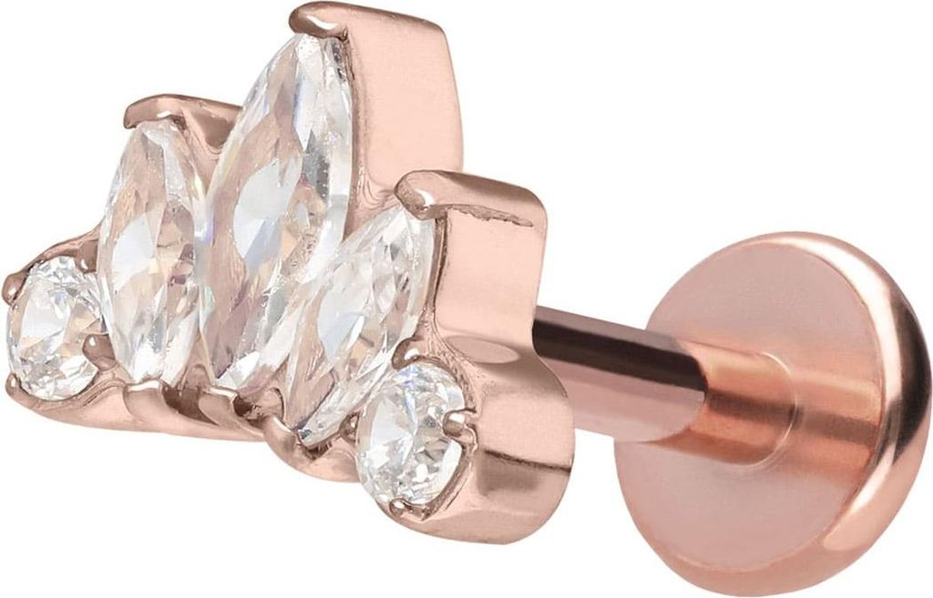 Ohrpiercing, Nasenpiercing Titan Labret mit Push Fit LOTUSBLÜTE RoséGold Stablänge: 10mm | Stabstärke: 1,2mm