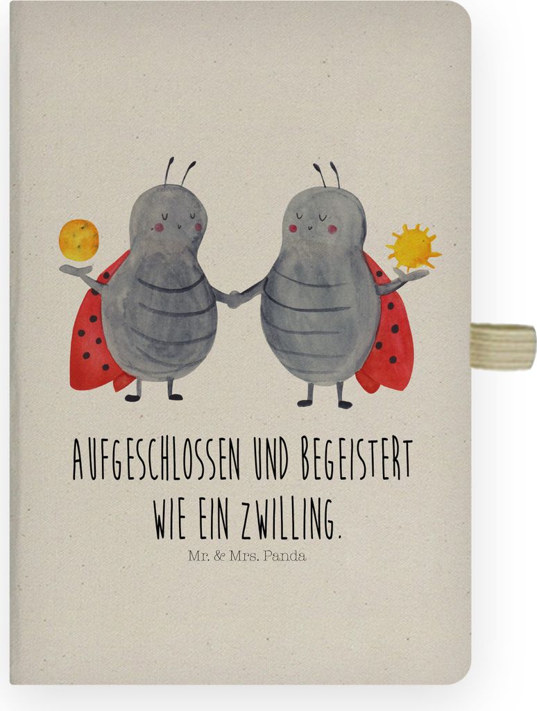 Mr. & Mrs. Panda Kladde Sternzeichen Zwilling - Transparent - Geschenk, Journal, notizbuch, Geburtstag Mai, Glückskäfer, Marienkäfer, Zwillingss...