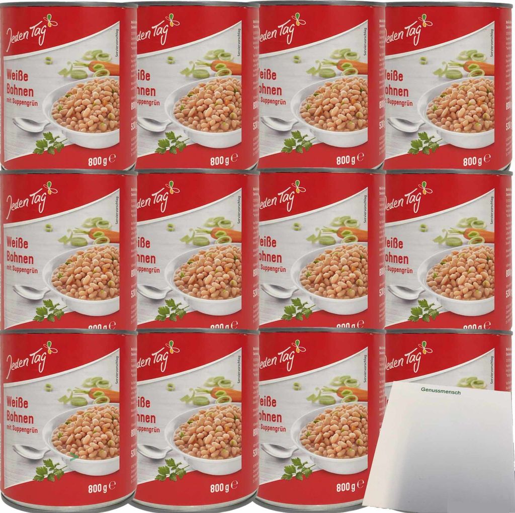 Jeden Tag Weiße Bohnen mit Suppengrün 12er Pack (12x800g Dose) + usy Block