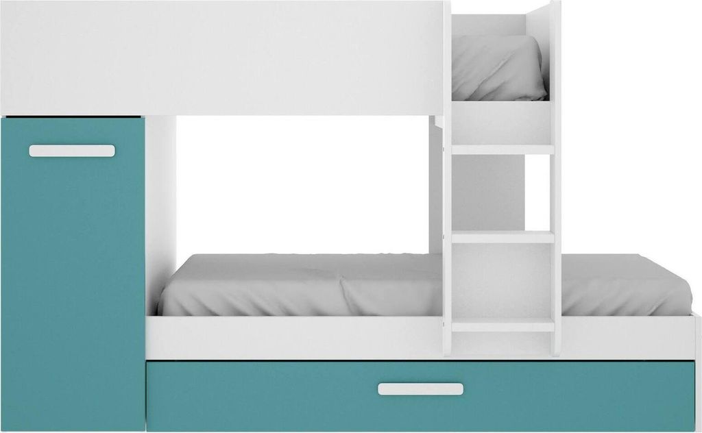 Schlafzimmer Eiger, Komplettes Schlafzimmer, Kinderzimmer, Loft-Bett Kit, 244x112 h150 cm, Hellblau und Weiß