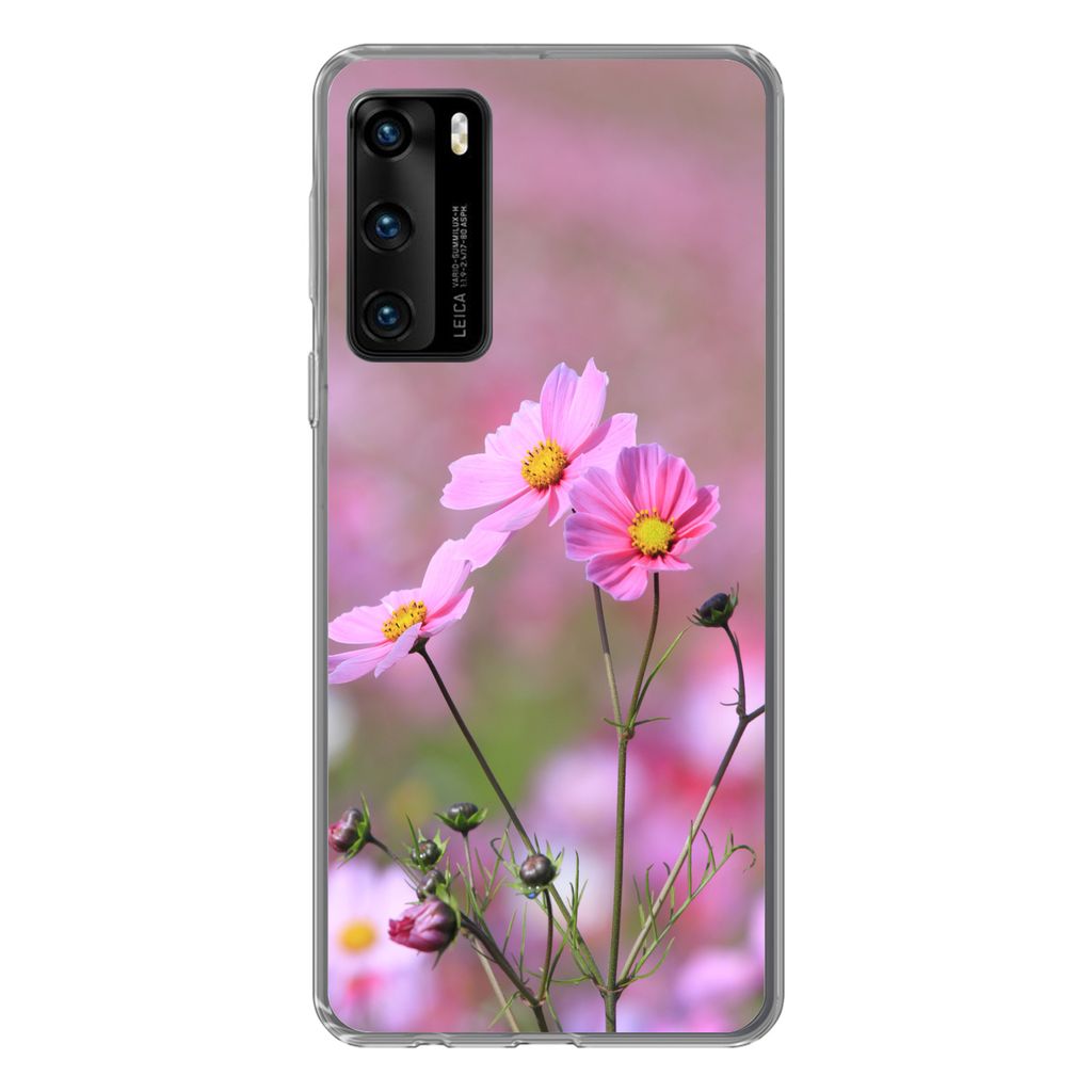 MuchoWow Handyhülle Schutzhülle Hülle für Huawei P40 Blumen - Draußen - Rosa Silikon Softcase Handy Hülle - Handytasche